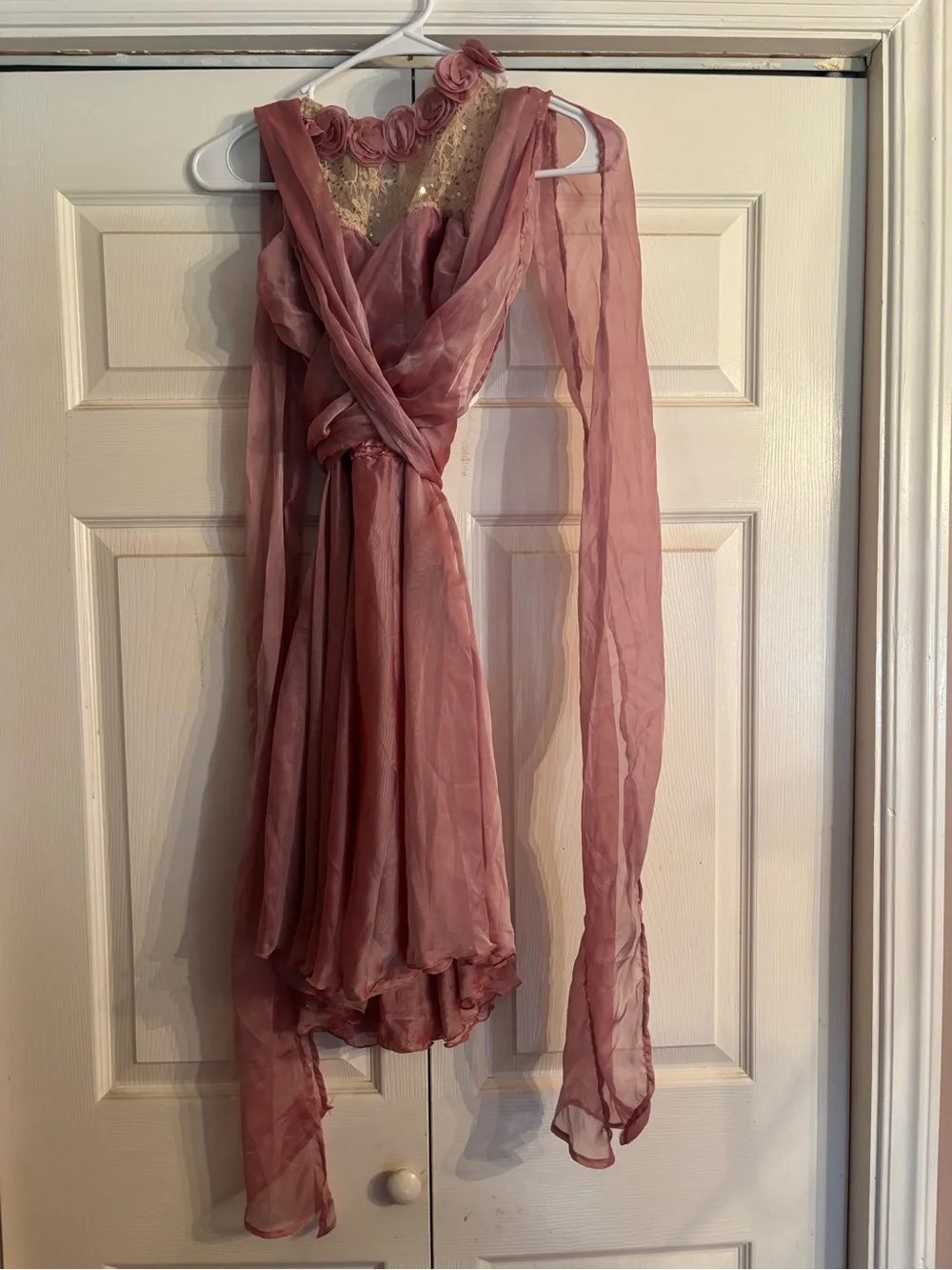Dusty Rose Dance Costume with Floral Neckline